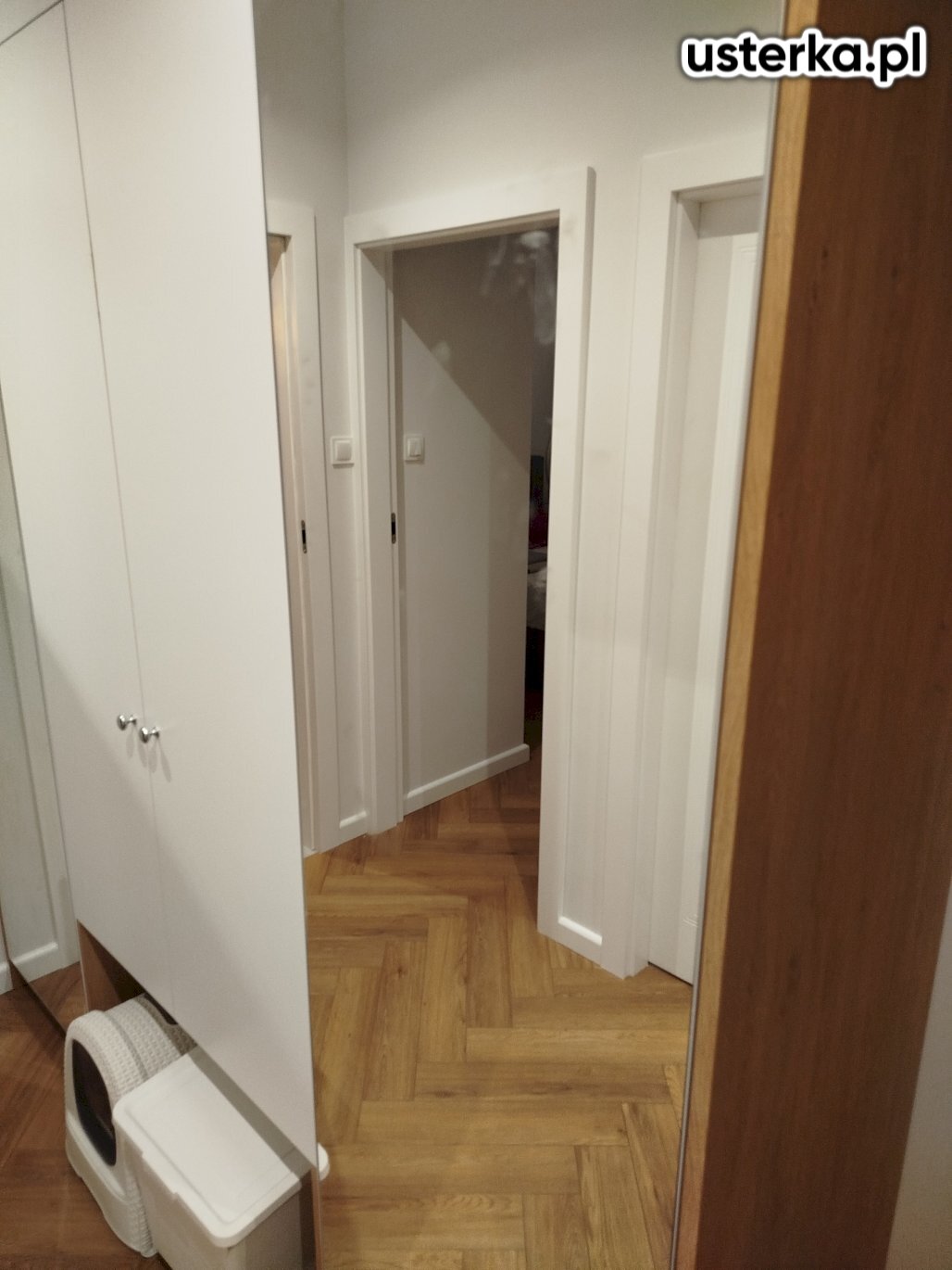 Naprawiłem drzwi szafy, ponownie mocując lustro. Wszystko przebiegło sprawnie, drzwi są stabilne i gotowe do użytku.